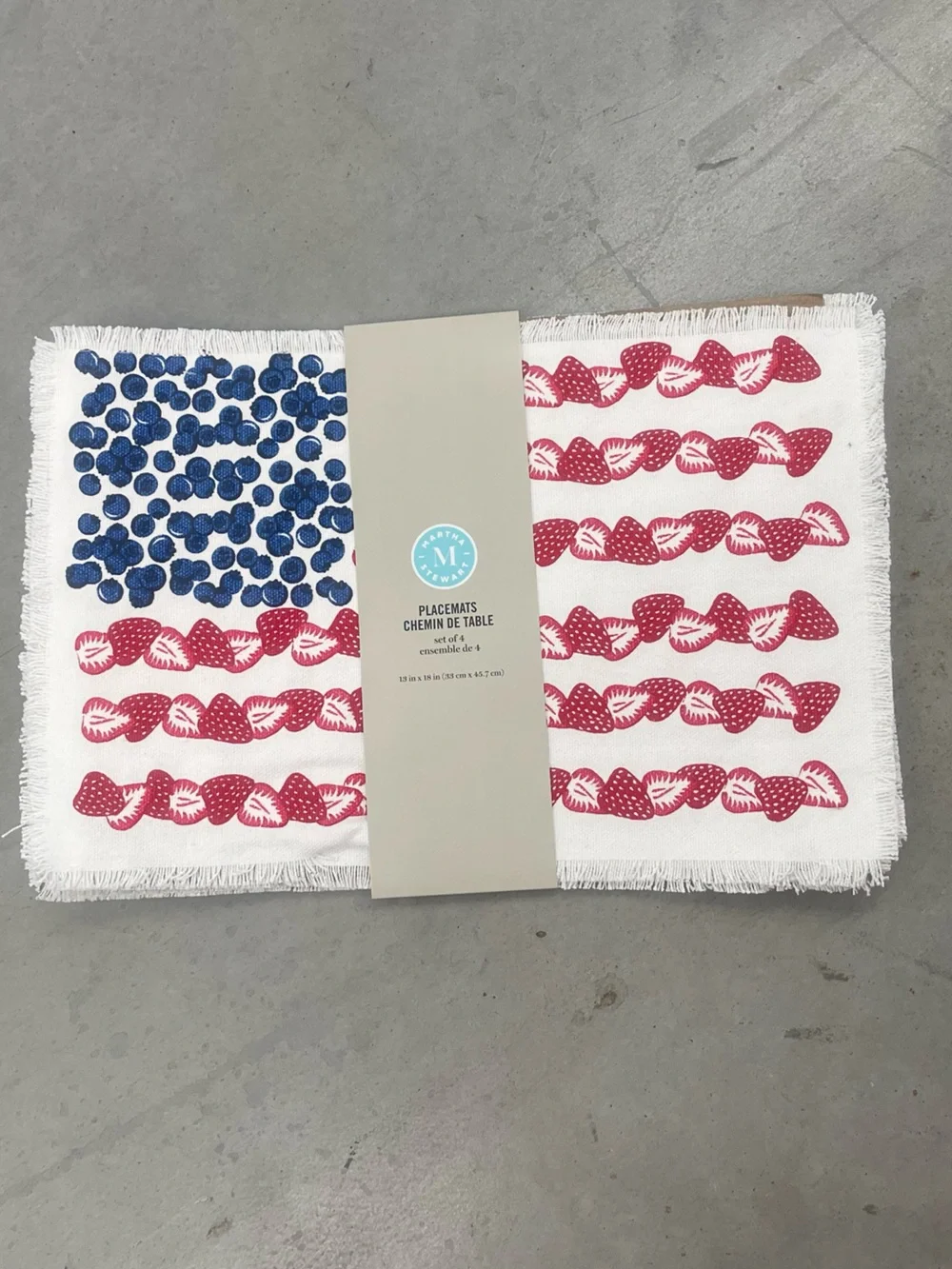 Martha Stewart set of (4) flag blueberries strawberries placemat set -Brand new!